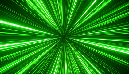 Obraz premium Dynamic Explosion of Green Light Beams Radiating in a Futuristic Abstract Background