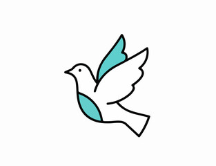Stylized flying dove with turquoise accents in a minimalist line art style.