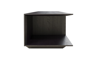 Black veneer behind sofa coffee table with a bottom shelf. 3d render