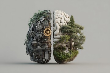 Dual nature of mind blending technology with organic growth, symbolizing innovation and nature's harmony