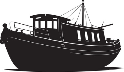 Canal Boat Silhouette in Black | Traditional Narrowboat Illustration Vector