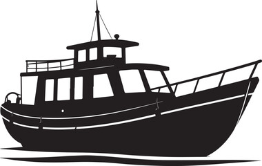 Canal Boat Silhouette in Black | Traditional Narrowboat Illustration Vector