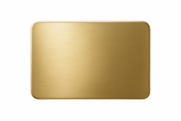 Brushed Gold Rectangular Plate with Rounded Corners, Metallic Texture and Subtle Light Reflection