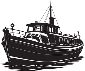 Canal Boat Silhouette in Black | Traditional Narrowboat Illustration Vector
