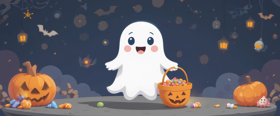 Fototapeta premium Halloween ghost celebration festive atmosphere digital illustration playful environment cheerful viewpoint