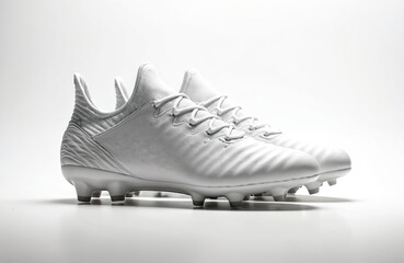 Pair of white soccer cleats presented cleanly on white background. Athletic shoes feature lightweight, comfortable design for high performance. Ideal for training, games, new sports footwear