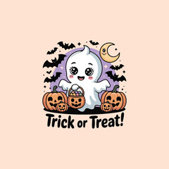 Spooktacular Ghost with Halloween Pumpkins

