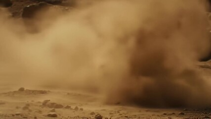 Dust Storm in Brown Landscape With Heavy Sand And Reduced Visibility Under Overcast Skies - Powered by Adobe
