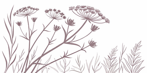 Seamless floral vector illustration with pink flowers, grass, and leafy branches, perfect for a spring nature pattern design