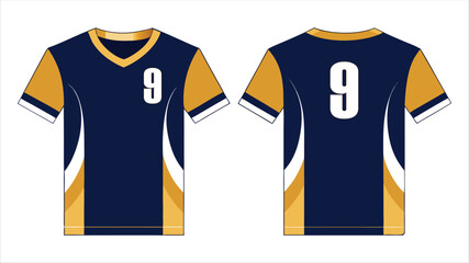 Front and back view of a blue and gold sports jersey with number nine