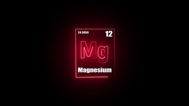 red neon glowing Periodic table of element: magnesium with black background.