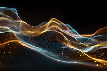 Stunning abstract glowing waves of light and particles create a dynamic, futuristic digital landscape