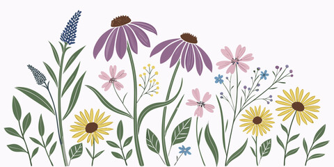 Spring crocus and daisy flowers create a beautiful floral pattern in the garden, a vibrant illustration of nature's beauty