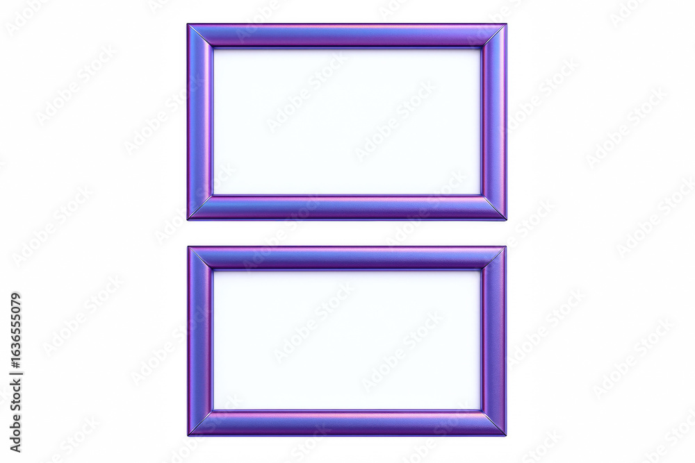 Poster two identical horizontally oriented rectangular frames with iridescent purple borders displayed vert