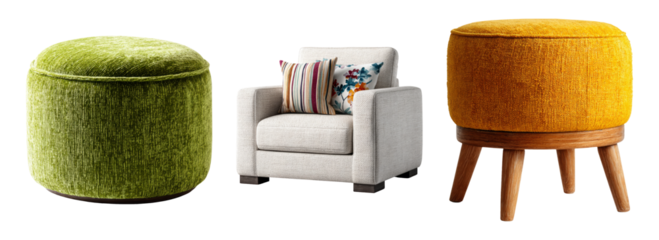Stylish Set of Isolated Comfortable Furniture on Transparent Background