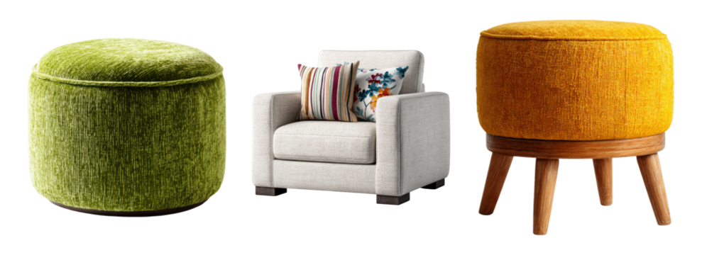 Stylish Set of Isolated Comfortable Furniture on Transparent Background