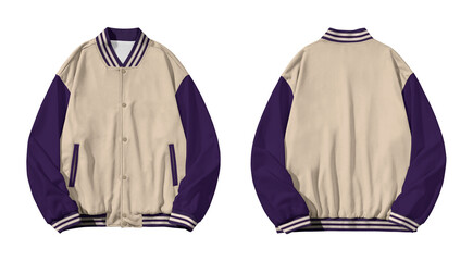 varsity jacket mockup showcasing front and back views of a classic letterman jacket.