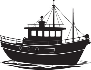Canal Boat Silhouette in Black | Traditional Narrowboat Illustration Vector