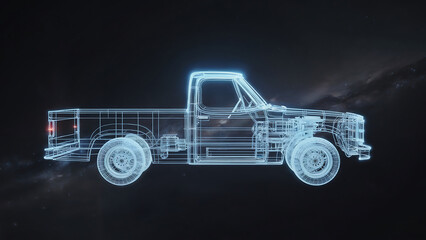 Classic Truck Wireframe Blueprint Design Illustration Representing Automotive Engineering and Vehicle Design for Technical Documentation and Product Development