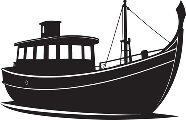 Canal Boat Silhouette in Black | Traditional Narrowboat Illustration Vector
