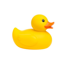 Fototapeta premium A classic bright yellow rubber duck toy with an orange beak and black eyes isolated on a transparent background isolated on transparent background