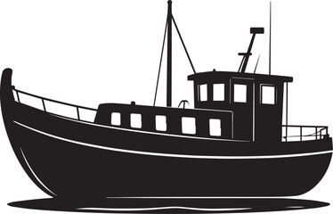 Canal Boat Silhouette in Black | Traditional Narrowboat Illustration Vector