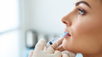 Woman receiving lip filler injection close-up