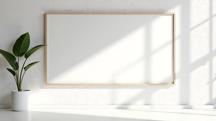 sleek modern banner hangs prominently wall behind minimalist backdrop illuminated soft natural light framed