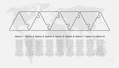 Nine steps line infographic, puzzle diagram