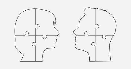 Head woman and man made puzzle pieces, education