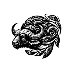 Obraz premium Artistic Black and White Buffalo Illustration.