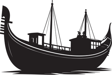 Canal Boat Silhouette in Black | Traditional Narrowboat Illustration Vector