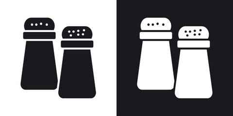 Salt and pepper shakers icon in black and white glyph versions