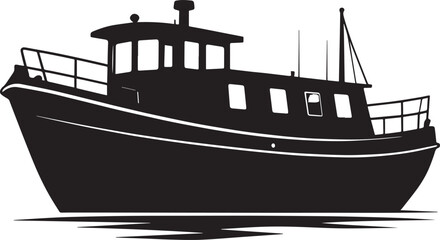 Canal Boat Silhouette in Black | Traditional Narrowboat Illustration Vector