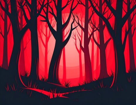 Red forest at night