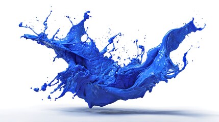 Dynamic Blue Paint Splash Abstract Isolated on White Background with Water Reflection