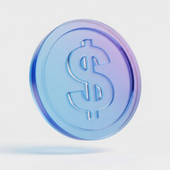 Blue and purple glass dollar coin isolated on white background