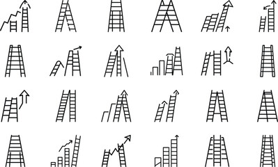 
Business Startup and Growth Line Icons Collection – Cloud Upload, ID Badge, Rocket Launch, Magnifying Glass, Teamwork, Pie Chart, Puzzle, Safe Vault, Target, and Trophy in Minimalist 