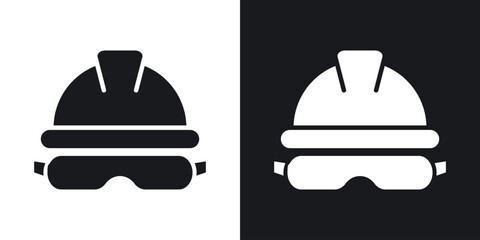 Safety helmet icon in black and white glyph versions