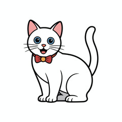 Cute cartoon white cat with a bow tie