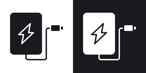 Power bank icon in black and white glyph versions