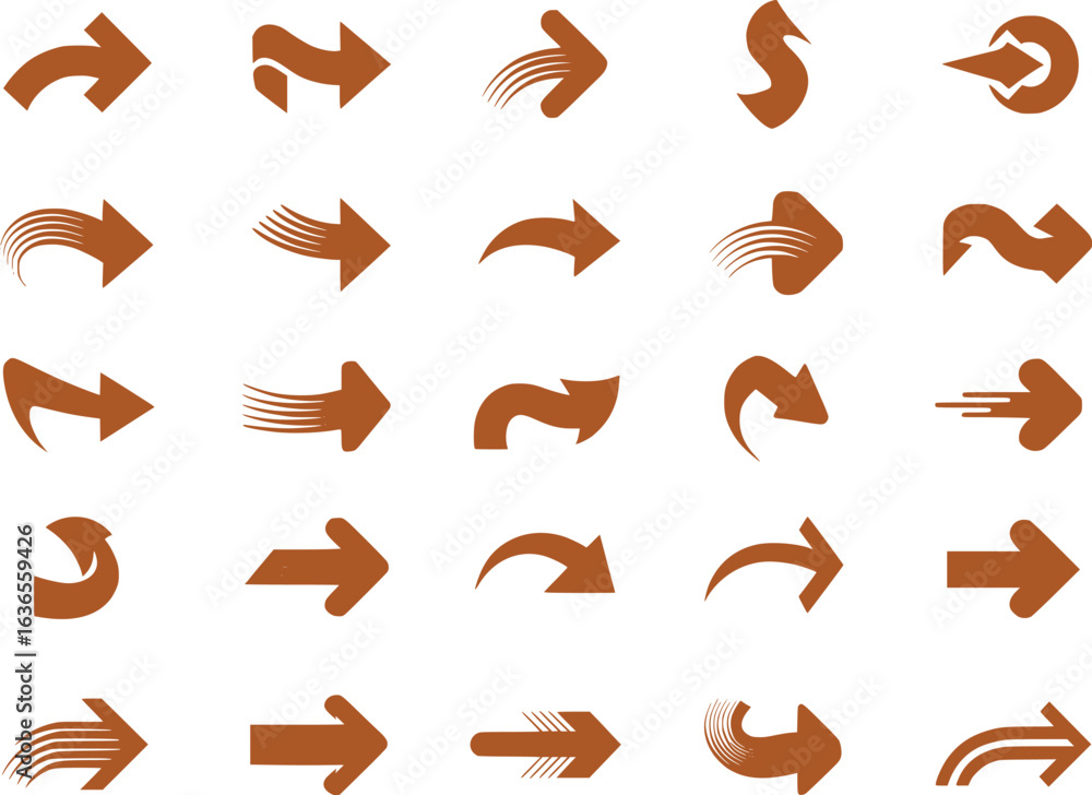 Poster collection of distinctive brown arrows guiding directional choices a variety of styles and designs f