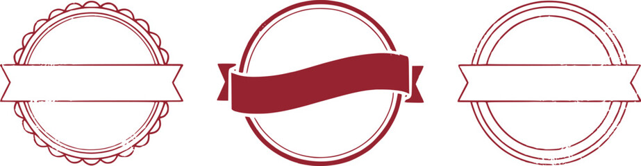 Set of Three Burgundy Stamps with Place for Text Decoration Element Vintage Retro Design Isolated Symbol Vector Illustration Graphic Decor Badge Emblem