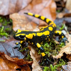 Salamander on forest floor