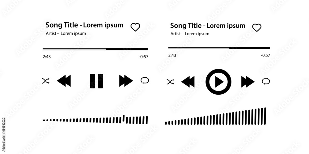 Wall mural music player song plaque with buttons loading bar equalizer sign sound wave and frame for album phot