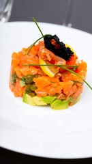 Salmon, Avocado, and Caviar Dish