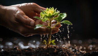 Fototapeta premium sprout of a seedling in human hands, ecology and life of plants.