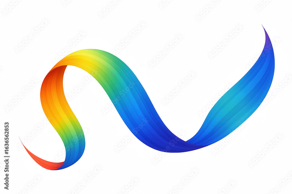 Poster abstract rainbow ribbon swirl with gradient colors and textured surface on black background