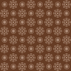 This is an elegant and classic seamless pattern designed in a traditional Damask or Baroque style. Set against a soft beige background, the overall design evokes a sense of luxury, vintage charm 