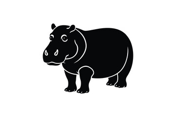 Fototapeta premium Hippopotamus Vector Illustration in Black and White Graphic Animal Design Hippo Silhouette